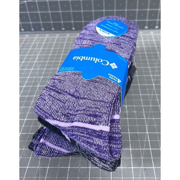 Women's Columbia Crew Socks 4-11 NEW 4-pack Wild Iris Purple Outdoor/Hiking ~~ - Picture 2 of 5